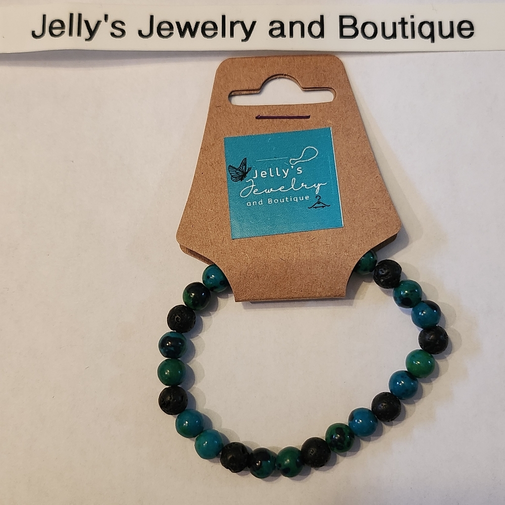 Jelly's Jewelry and Boutique Handcrafted, NWT, Lava Rock Stone & Glass Bracelet